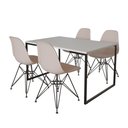 Ver imagem 2 de Mesa Industrial Base Ferro Preto 137x90 Tampo Branco 4 Cadeiras Eiffel Ferro Preto Assento Branco
