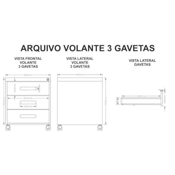 Gaveteiro Volante 3 Gavetas Cinza - Ultra Móveis - 4