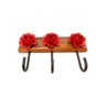 Cabideiro Decor com 3 Flores de Metal Vermelha P e Madeira - 2