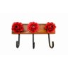 Cabideiro Decor com 3 Flores de Metal Vermelha P e Madeira - 1