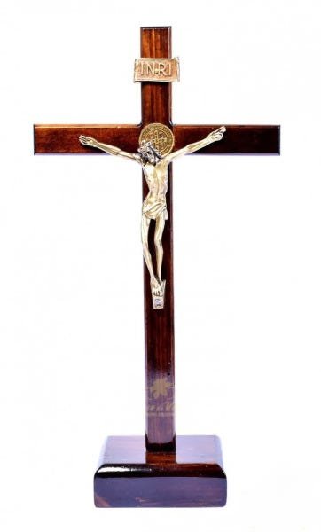 Crucifixo de Madeira para Mesa ou Parede São Bento com Verniz Alto Brilho 33 cm - 1