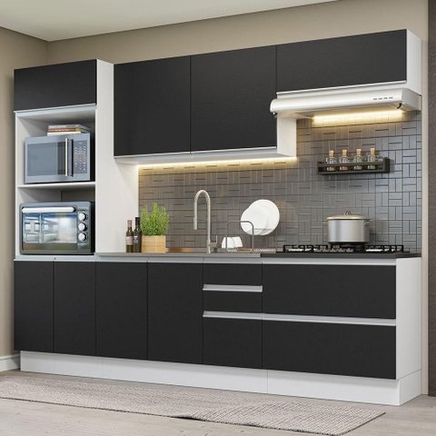 Armário de Cozinha Completa 100% Mdf 270cm Branco/preto Acordes Madesa 06