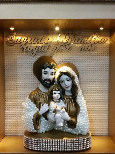 QUADRO LUXO ORATÓRIO IMAGEM SAGRADA FAMILIA COM LUZ - 2