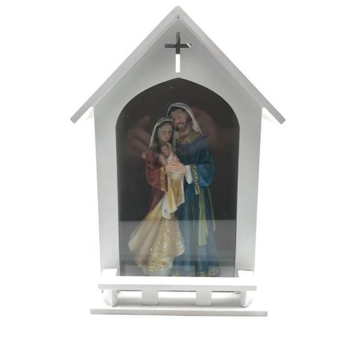 Kit Imagem da Sagrada Famila + Oratório de Madeira com Vidro Branco