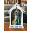 Ver imagem 4 de Kit Imagem da Sagrada Famila + Oratório de Madeira com Vidro Branco