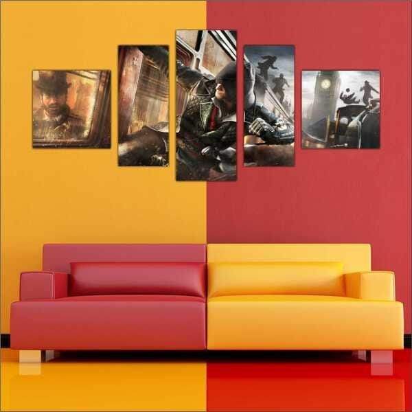 Quadro Decorativo Assassins Creed Games Jogos Quartos Salas Interiores Mosaico 5 Peças Com Moldura - 3