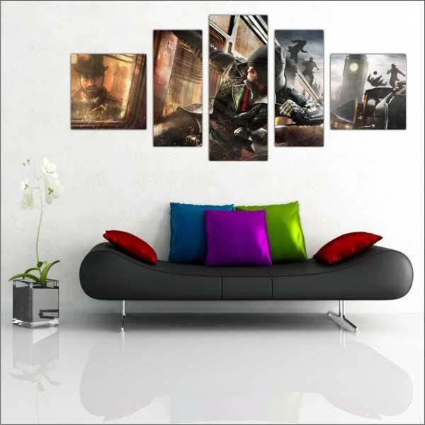 Quadro Decorativo Assassins Creed Games Jogos Quartos Salas Interiores Mosaico 5 Peças Com Moldura - 2