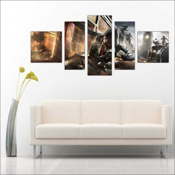 Quadro Decorativo Assassins Creed Games Jogos Quartos Salas Interiores Mosaico 5 Peças Com Moldura - 4