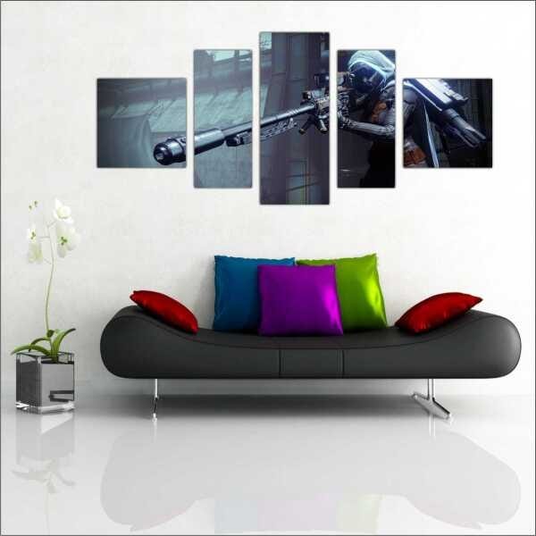 Quadro Decorativo Destiny Games Jogos Quartos Salas Interiores Mosaico 5 Peças Com Moldura - 1
