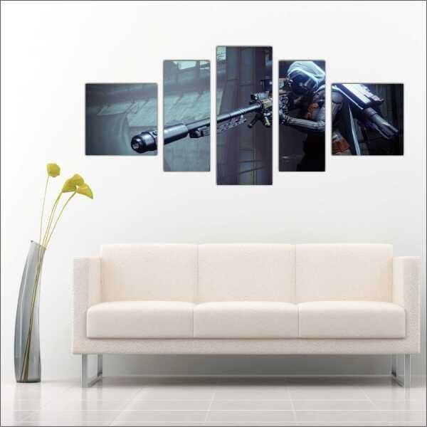Quadro Decorativo Destiny Games Jogos Quartos Salas Interiores Mosaico 5 Peças Com Moldura - 3
