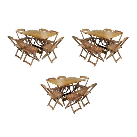 Kit 3 Conjuntos De Mesa Dobravel Com 6 Cadeiras De Madeira 120X70 Para Restaurante E Bar - Mel