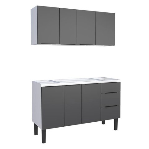 Cozinha Completa Gabinete Para Pia 140cm e Armário Aéreo Jupter Cozimax Preto
