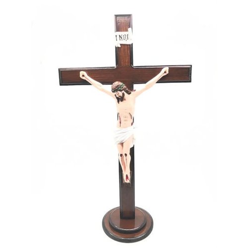 Crucifixo com base em Madeira e Resina importada 25 x 16 cm - Loja