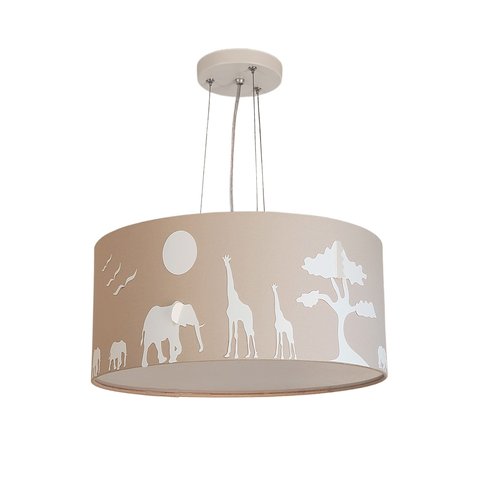 Lustre Pendente Safari Savana Cúpula Tecido 30x15cm 2 em 1: Cáqui