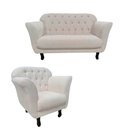 Ver imagem 3 de Kit Namoradeira + 1 Poltrona Decorativa Dália Linho Bege Pés Madeira