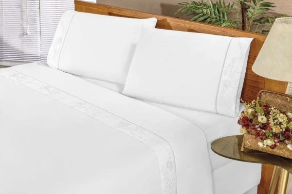 Jogo de Cama Imperial Casal King 04 Peças Percal 180 Fios - Branco - 1