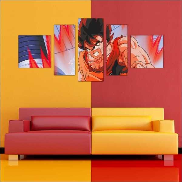 Quadro Decorativo Dragon Ball Desenho Anime Quartos Salas Interiores Mosaico 5 Peças Com Moldura - 3