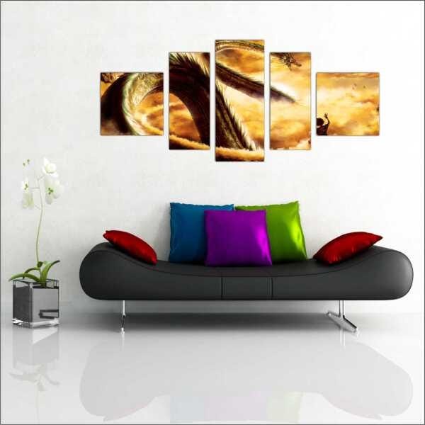 Quadro Decorativo Dragon Ball Desenho Anime Quartos Salas Interiores Mosaico 5 Peças Com Moldura - 1