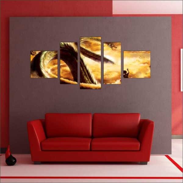 Quadro Decorativo Dragon Ball Desenho Anime Quartos Salas Interiores Mosaico 5 Peças Com Moldura - 2