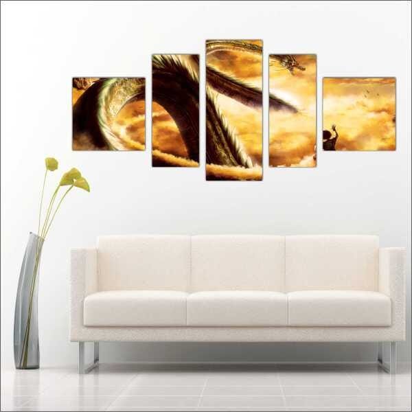 Quadro Decorativo Dragon Ball Desenho Anime Quartos Salas Interiores Mosaico 5 Peças Com Moldura - 3