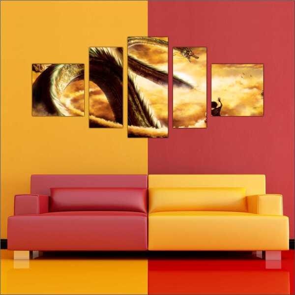 Quadro Decorativo Dragon Ball Desenho Anime Quartos Salas Interiores Mosaico 5 Peças Com Moldura - 4