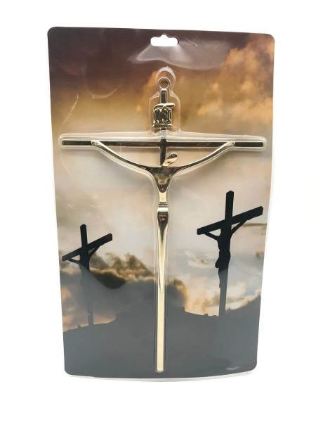 Crucifixo de Metal Dourado Parede Grande 28 cm - 4