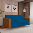 Ver imagem 2 de Sofá Living Decorativo Houston 2 Lugares 200cm Pés em Metal Veludo/ Pu Azul/ Caramelo G33 - Gran Bel