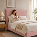 Ver imagem 1 de Cabeceira Decorativa Casal 1,40m Trento Veludo Rosa - Gran Belo