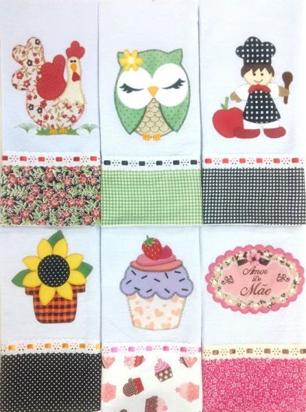 Kit 15 Panos de Prato Bordado Patchwork com Bainha Barrado e Passa Fita Real - 6