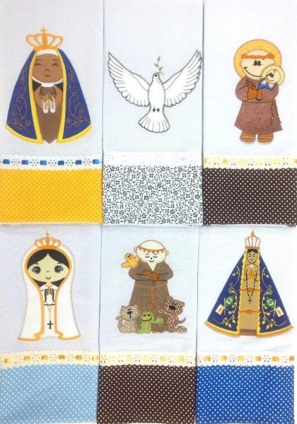 Kit 15 Panos de Prato Bordado Patchwork com Bainha Barrado e Passa Fita Real - 8