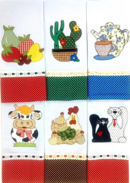 Kit 15 Panos de Prato Bordado Patchwork com Bainha Barrado e Passa Fita Real - 4