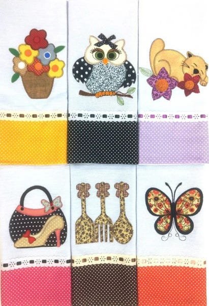 Kit 15 Panos de Prato Bordado Patchwork com Bainha Barrado e Passa Fita Real - 3