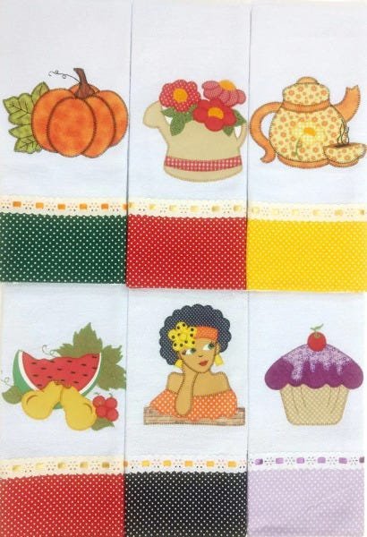 Kit 15 Panos de Prato Bordado Patchwork com Bainha Barrado e Passa Fita Real - 2