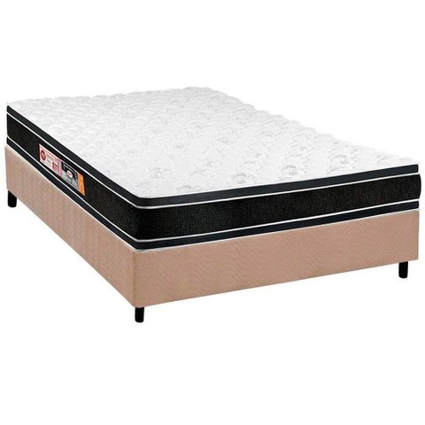 Cama Box Casal: Colchão Espuma Castor D33 Black e White + Base CRC Suede Clean(138x188)