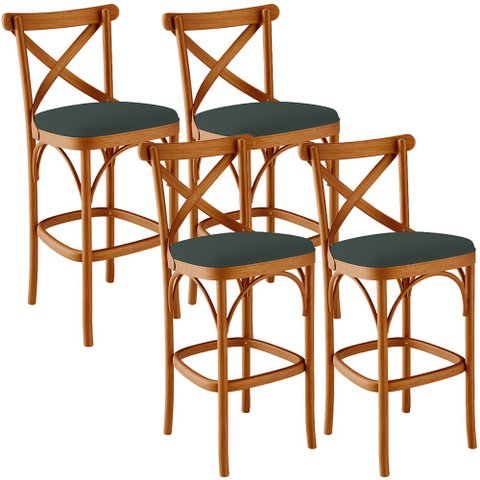 Kit 04 Banquetas Altas Cozinha Bancada Bar Sala Jantar Estofada Ávila L02 Suede Verde Musgo - Lyam L
