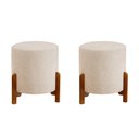 Ver imagem 2 de Kit 2 Puff Thor em Veludo Bege Base em Madeira