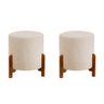 Kit 2 Puff Thor em Veludo Bege Base em Madeira - 2