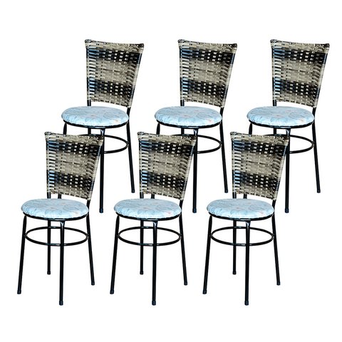 6 Cadeiras para Cozinha Preta Hawai Cappuccino Premium Assento Floral:floral Gelo