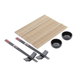 Kit 8 Peças para Sushi Lyor Esteira Molheira Suporte e Hashi Shoyo Yokohama Cerâmica Bambu - 1 Kit 8 Peças para Sushi Lyor Esteira Molheira Suporte e Hashi Shoyo Yokohama Cerâmica Bambu - 1