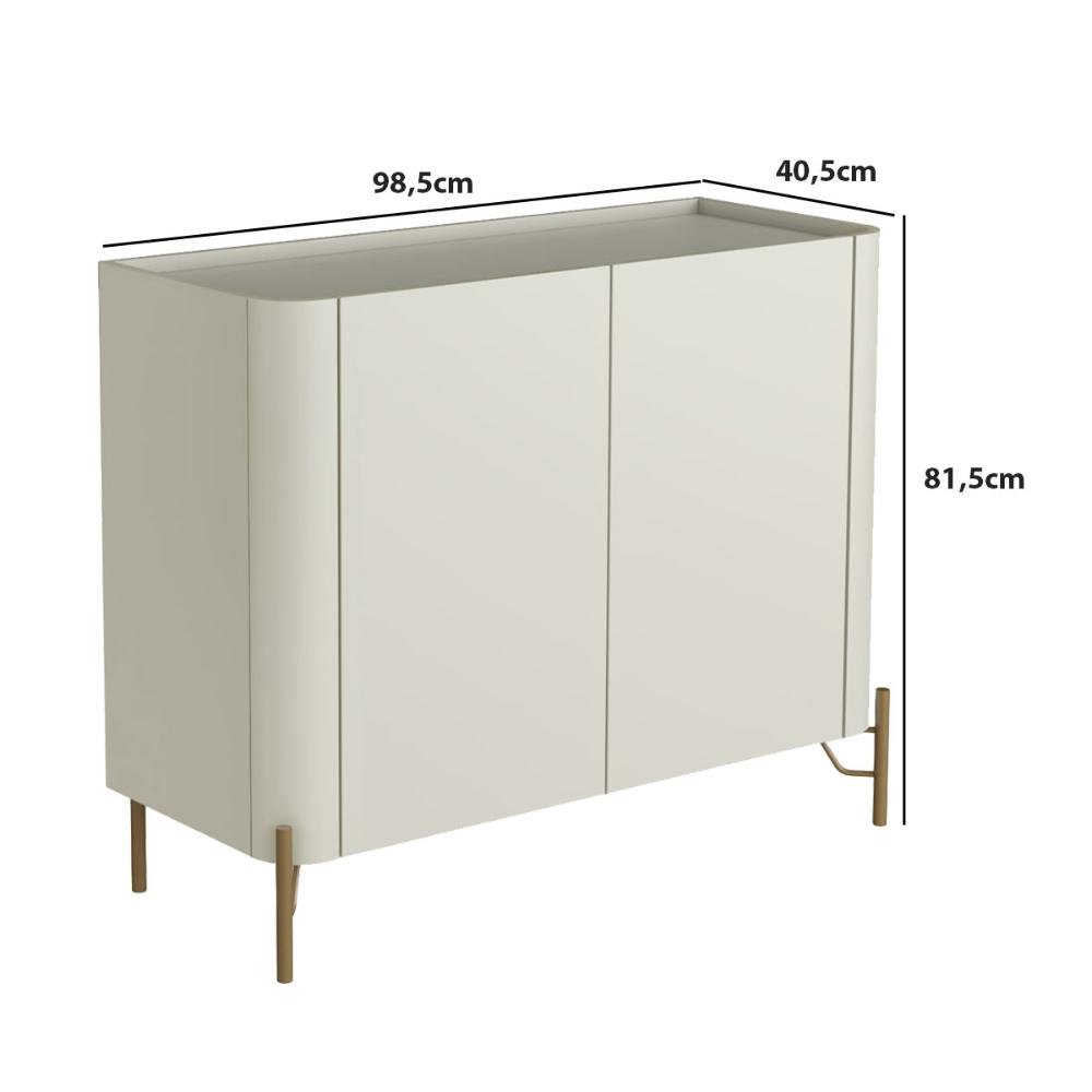 Balcão Buffet com 2 Portas 98,5cm Pés em Metal 100% Mdf Cor:luna com Dourado - 3