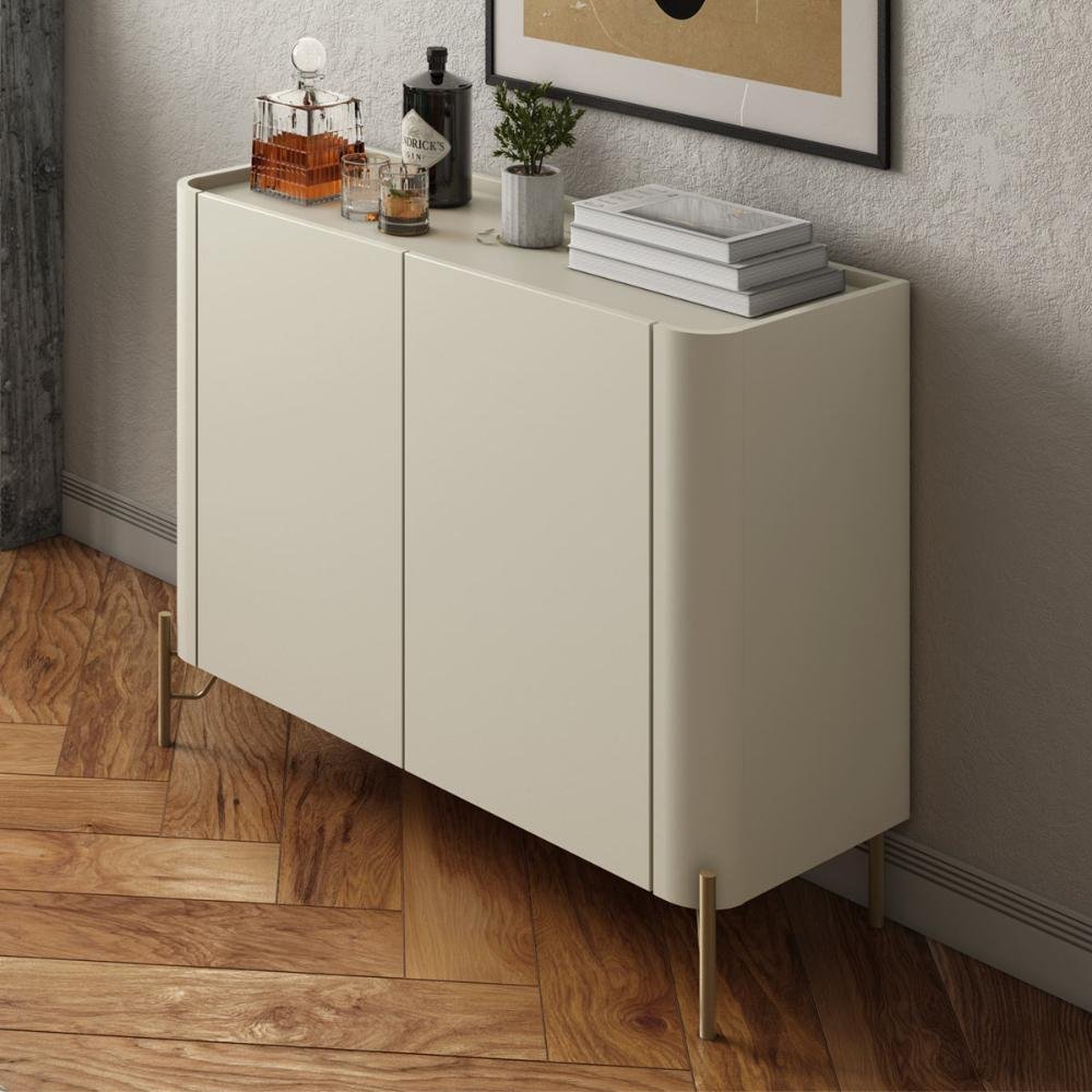 Balcão Buffet com 2 Portas 98,5cm Pés em Metal 100% Mdf Cor:luna com Dourado - 1