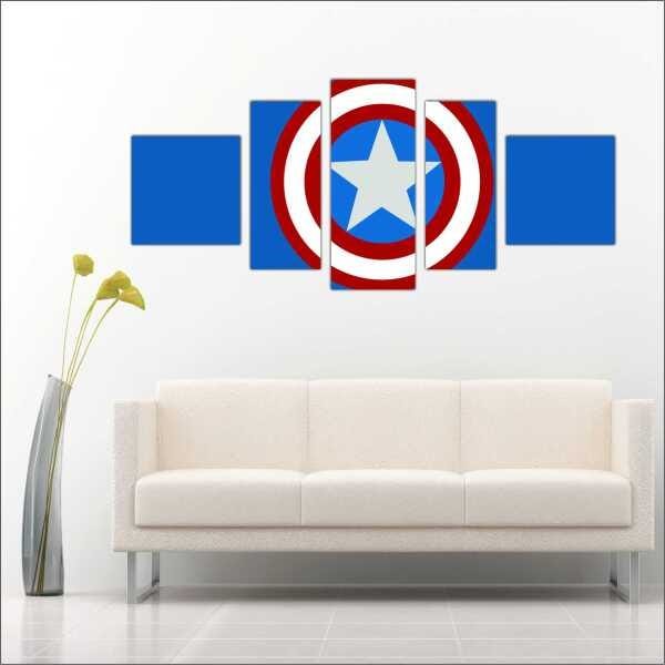 Quadro Decorativo Escudo Capitão América Heróis Desenho Salas Decorações Interiores Com Moldura - 5