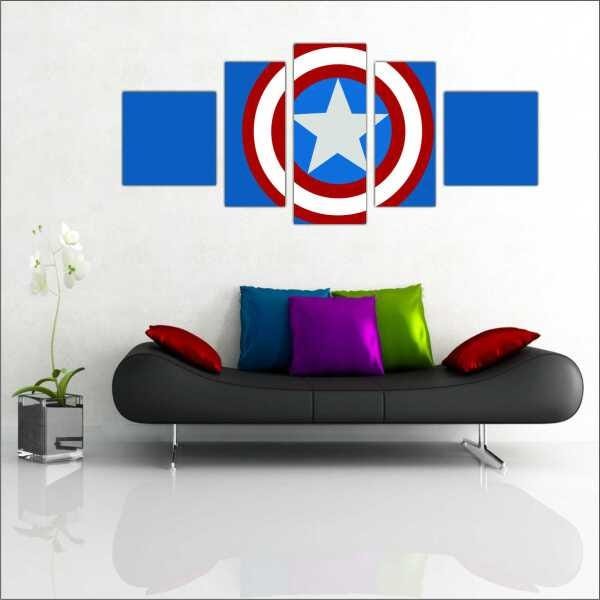 Quadro Decorativo Escudo Capitão América Heróis Desenho Salas Decorações Interiores Com Moldura - 1