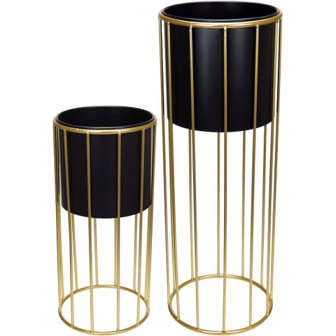 Kit  2 Cachepô Vaso Decorativo Planta Home&Co Metal Preto