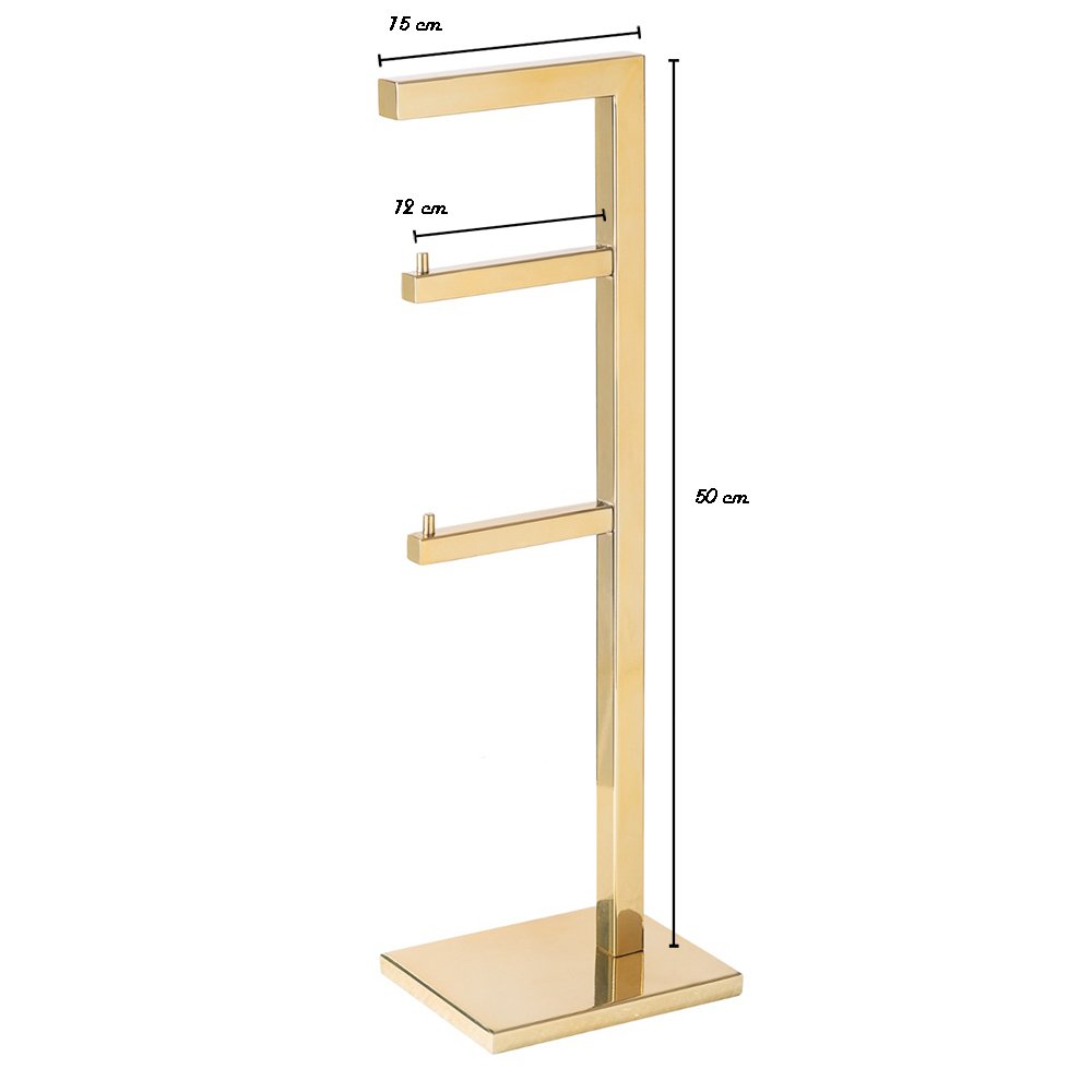 Papeleira Vertical Piso 2 Rolos 50cm Aço Inox Dourado Brilhante Linha Larissa - 2