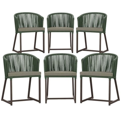 6 Cadeiras de Jantar Área Noronha Marrom E8 Trama Original Verde