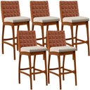 Ver imagem 1 de Kit 05 Banquetas Altas Cozinha Sala De Jantar Fixa Mila B04 Couríssimo Camel Linho Cru - Lyam