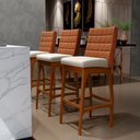 Ver imagem 2 de Kit 05 Banquetas Altas Cozinha Sala De Jantar Fixa Mila B04 Couríssimo Camel Linho Cru - Lyam