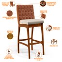 Ver imagem 4 de Kit 05 Banquetas Altas Cozinha Sala De Jantar Fixa Mila B04 Couríssimo Camel Linho Cru - Lyam