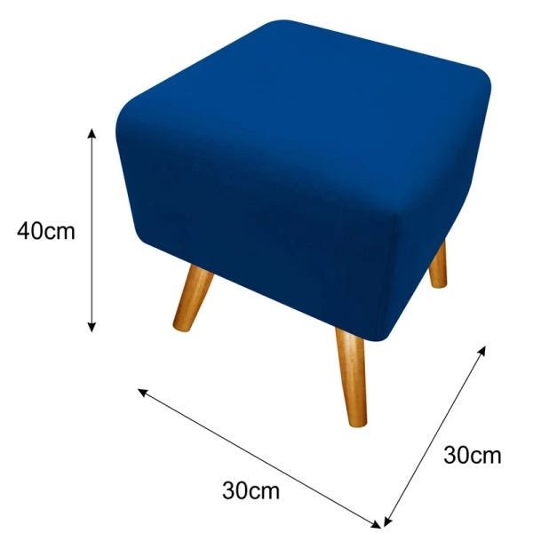 Puff Puff Pufi Pufe Banqueta Lavínia Pés Palito para Sala de Estar Consultório Quarto Suede Azul Mari - 3